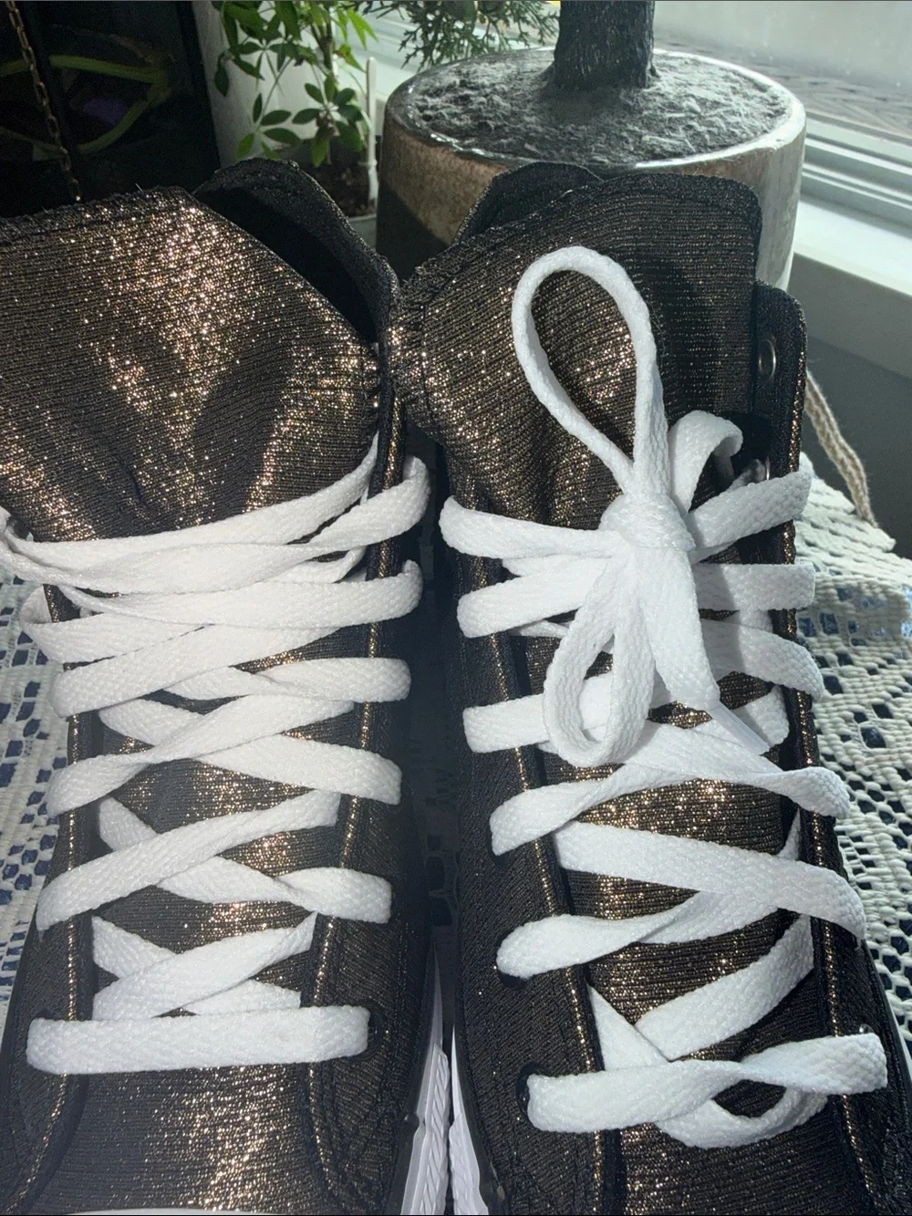 Converse Kids 4.5  Metallic Black High-Top Sneakers White Accents-women’s size 6